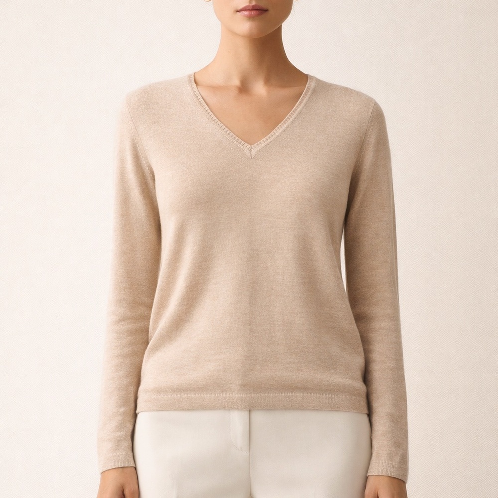 Lineamidas 100% Pure New Wool Beige V-Neck Sweater Women’s Medium Made in Italy